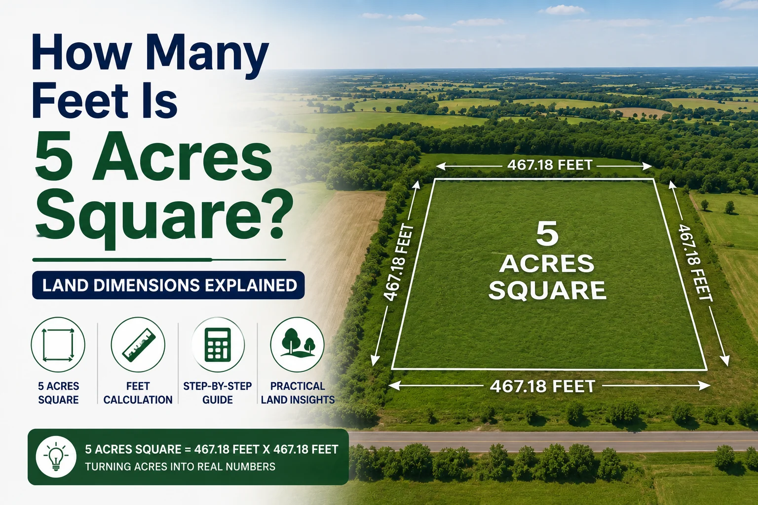 how many feet is 5 acres square