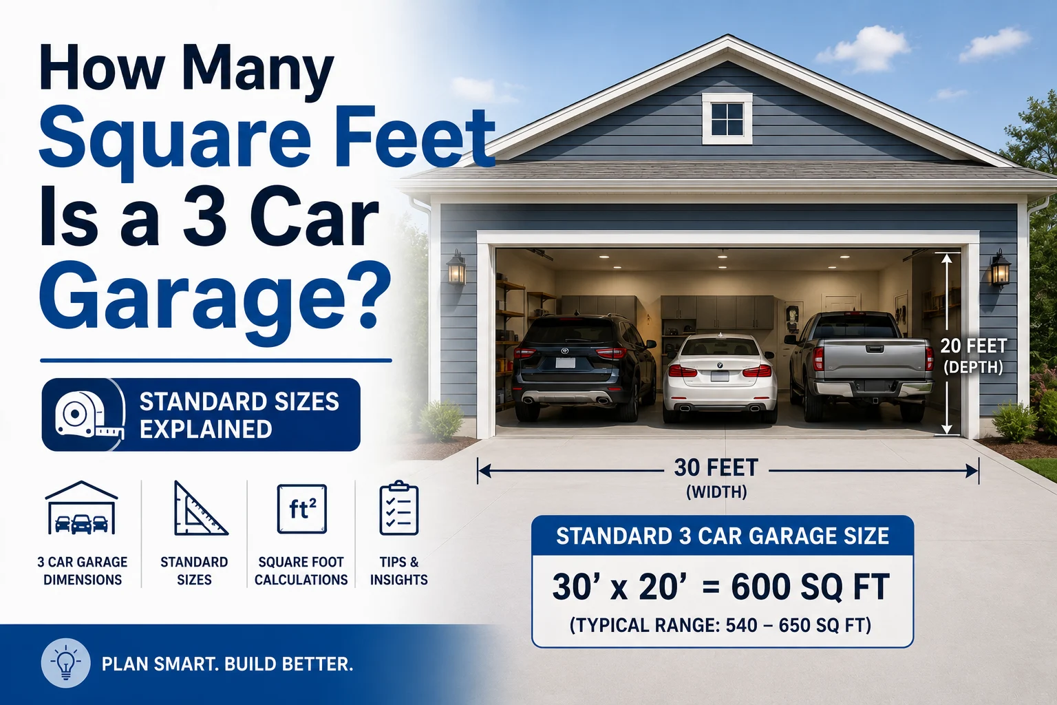 how many square feet is a 3 car garage
