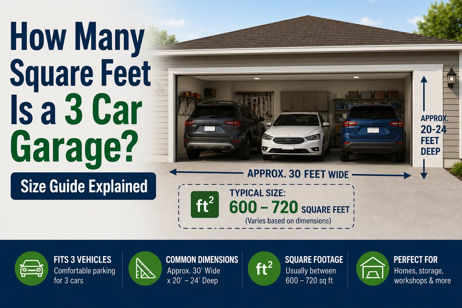 how many square feet is a 3 car garage