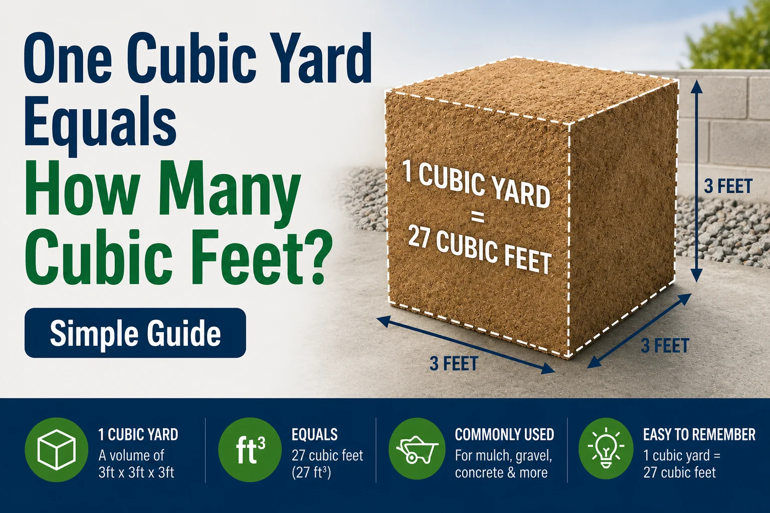 one cubic yard equals how many cubic feet
