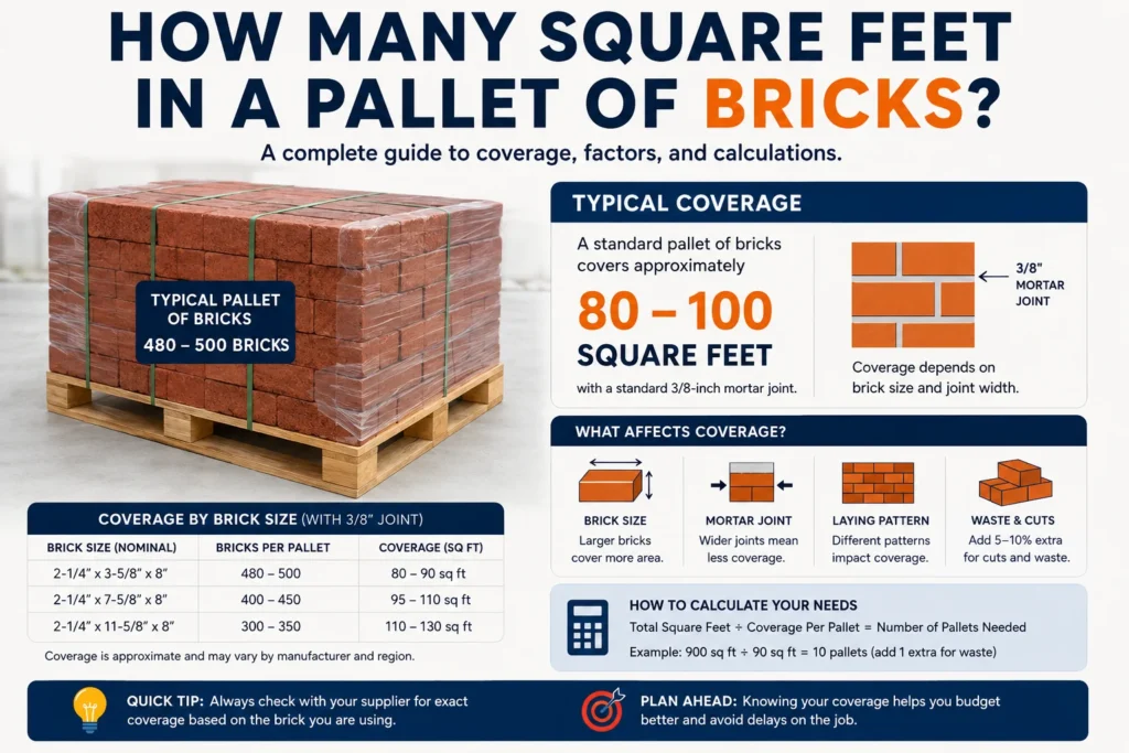 how many square feet in a pallet of bricks
