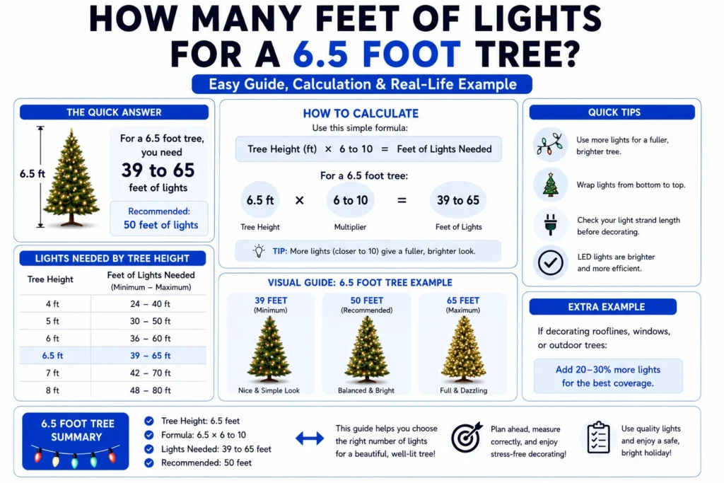 how many feet of lights for a 6.5 foot tree