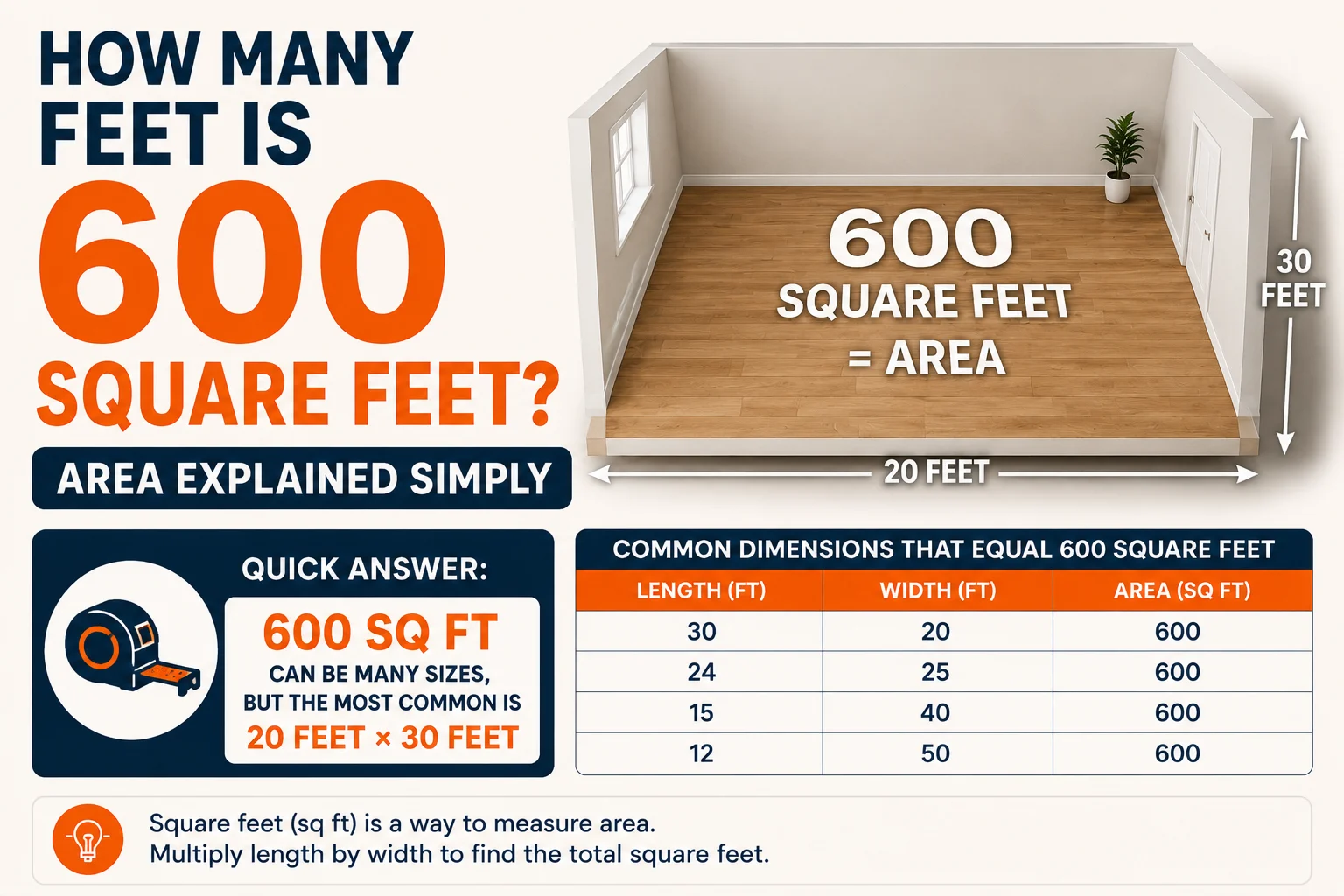 how many feet is 600 square feet