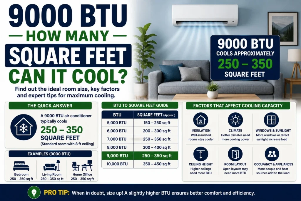 9000 BTU How Many Square Feet Can It Cool