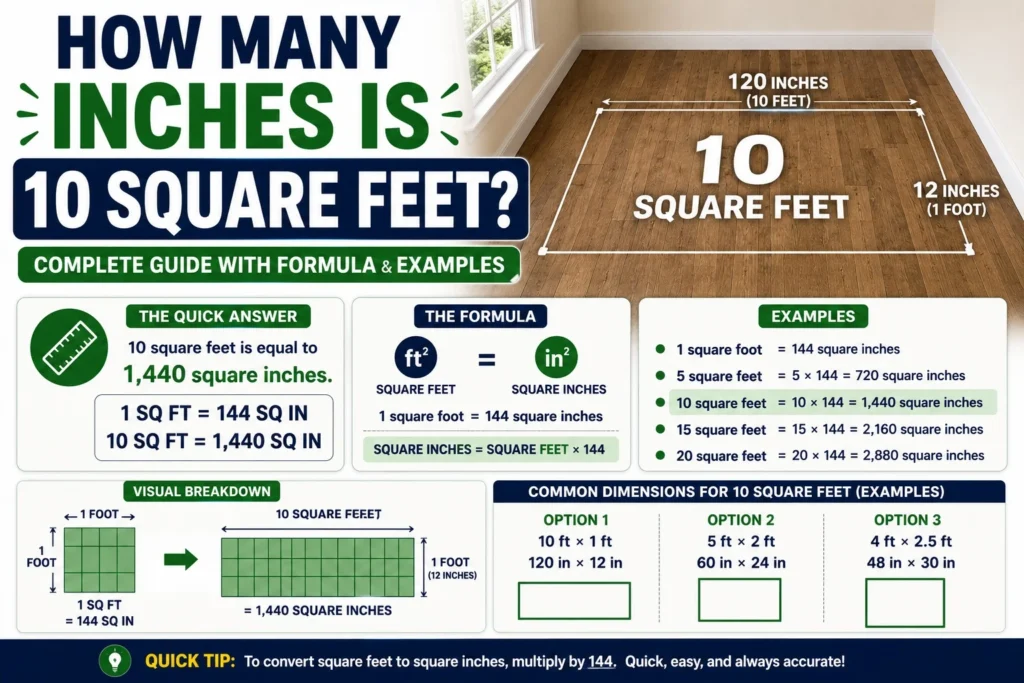 How Many Inches Is 10 Square Feet