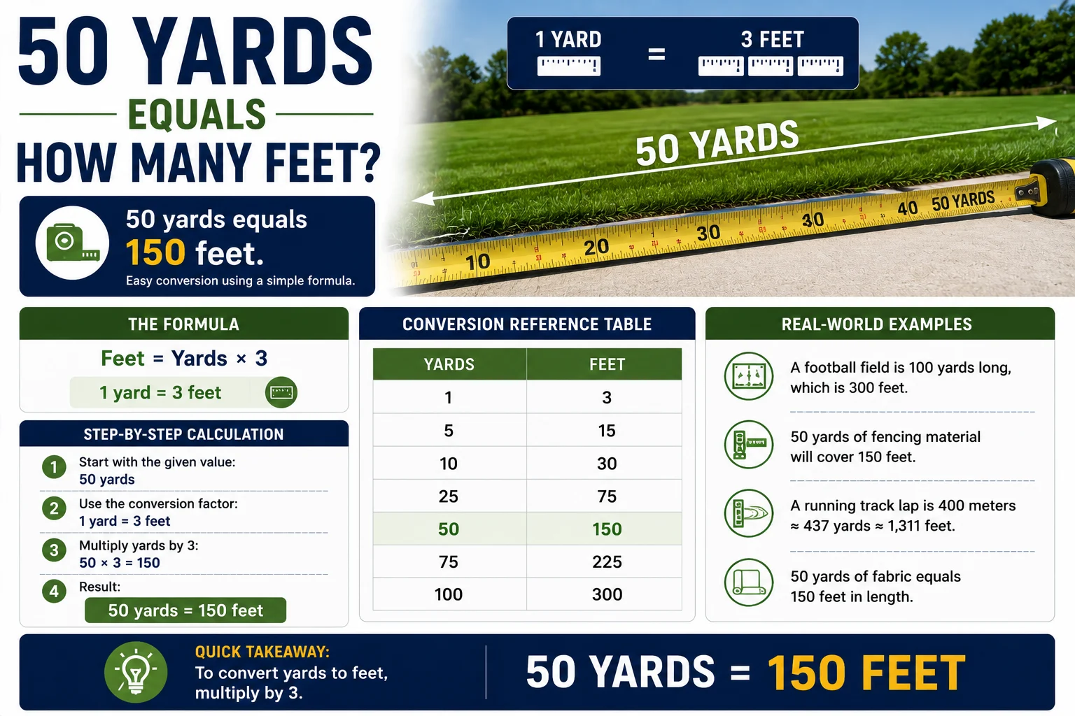 50 yards equals how many feet