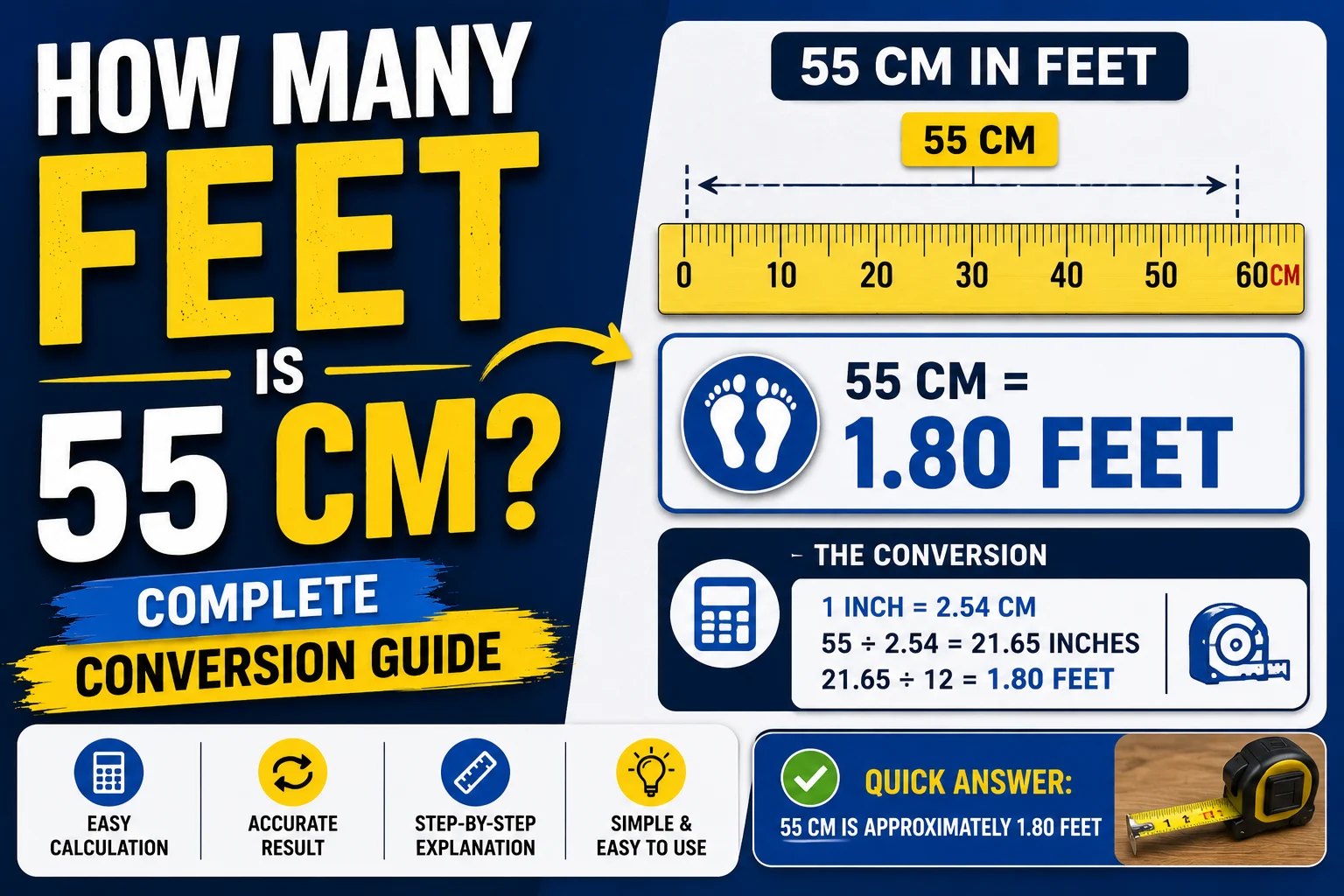 How Many Feet Is 55 cm
