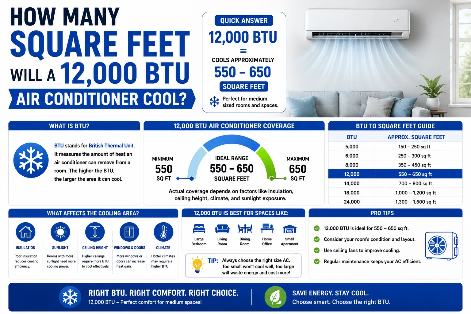 How Many Square Feet Will a 12,000 BTU Air Conditioner Cool