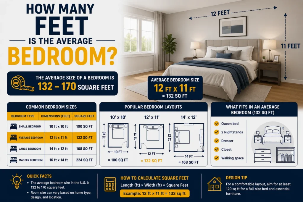 how many feet is the average bedroom