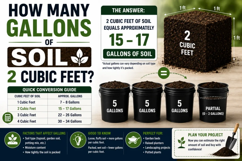 how many gallons of soil is 2 cubic feet