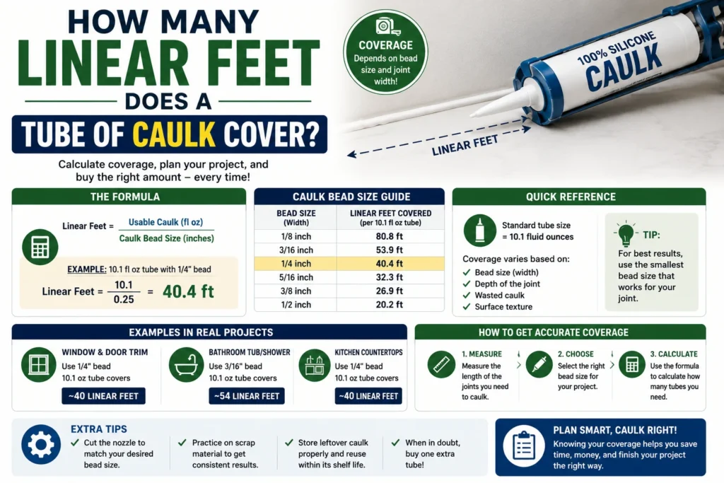 how many linear feet does a tube of caulk cover