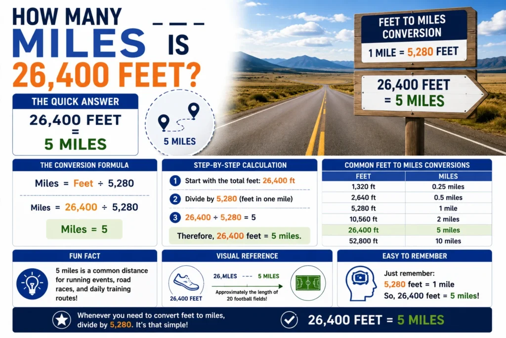 how many miles is 26400 feet