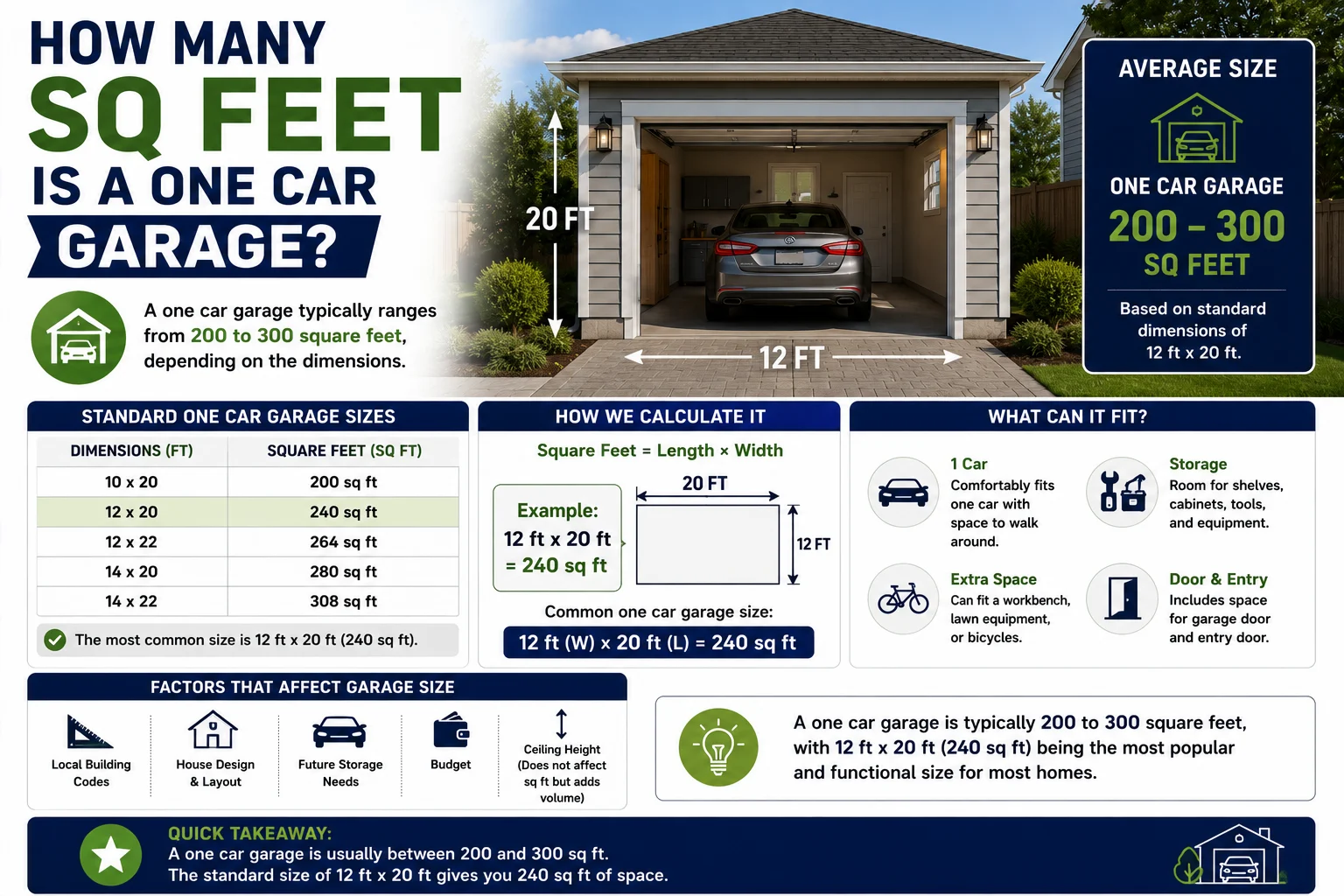 how many sq feet is a one car garage