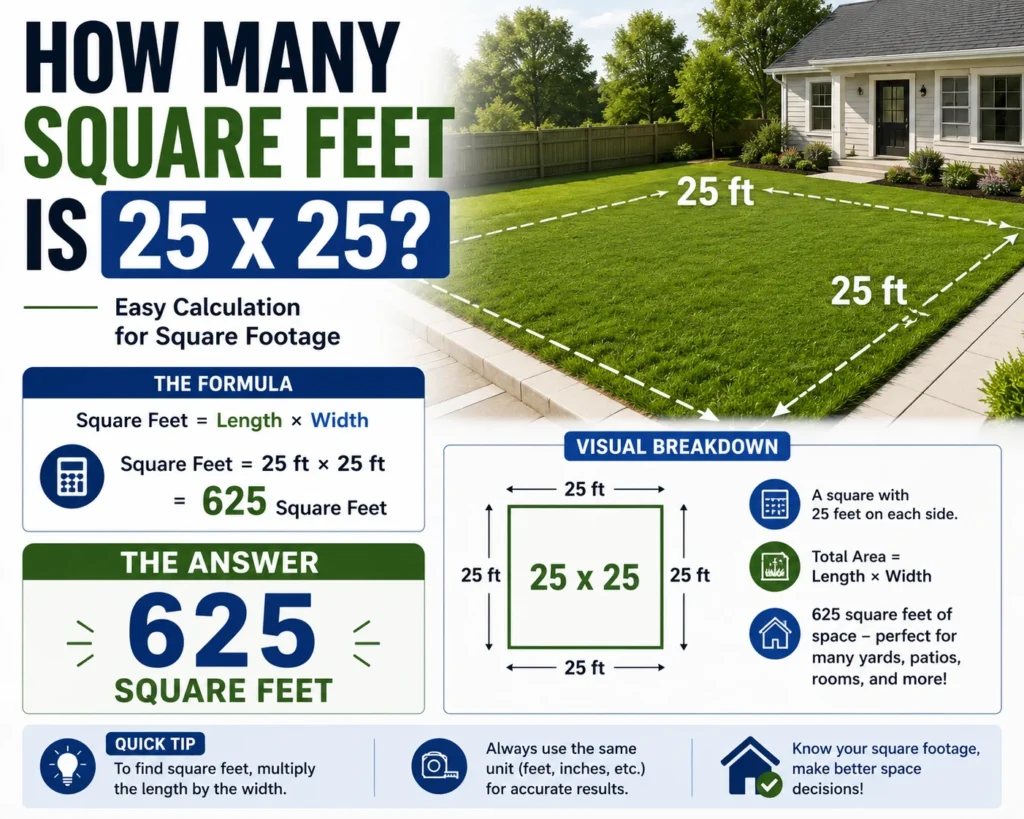 how many square feet is 25 x 25