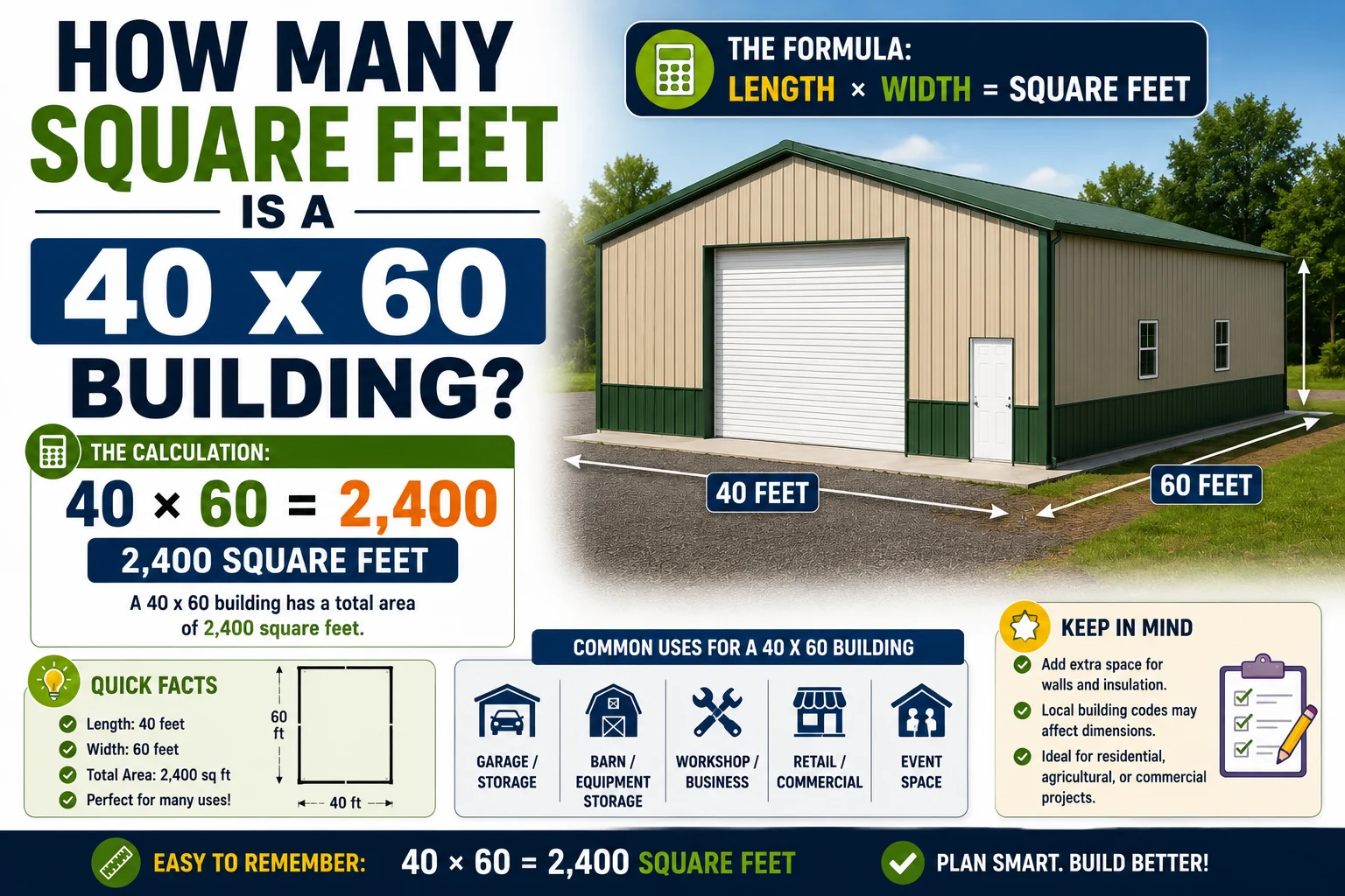 How Many Square Feet Is a 40×60 Building?