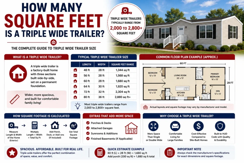 how many square feet is a triple wide trailer