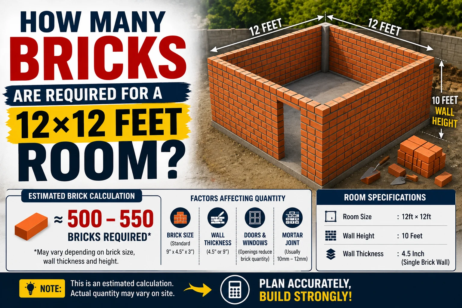 How Many Bricks Are Required for a 12×12 Feet Room
