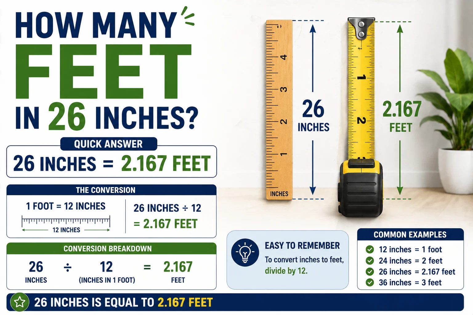 How Many Feet in 26 Inches