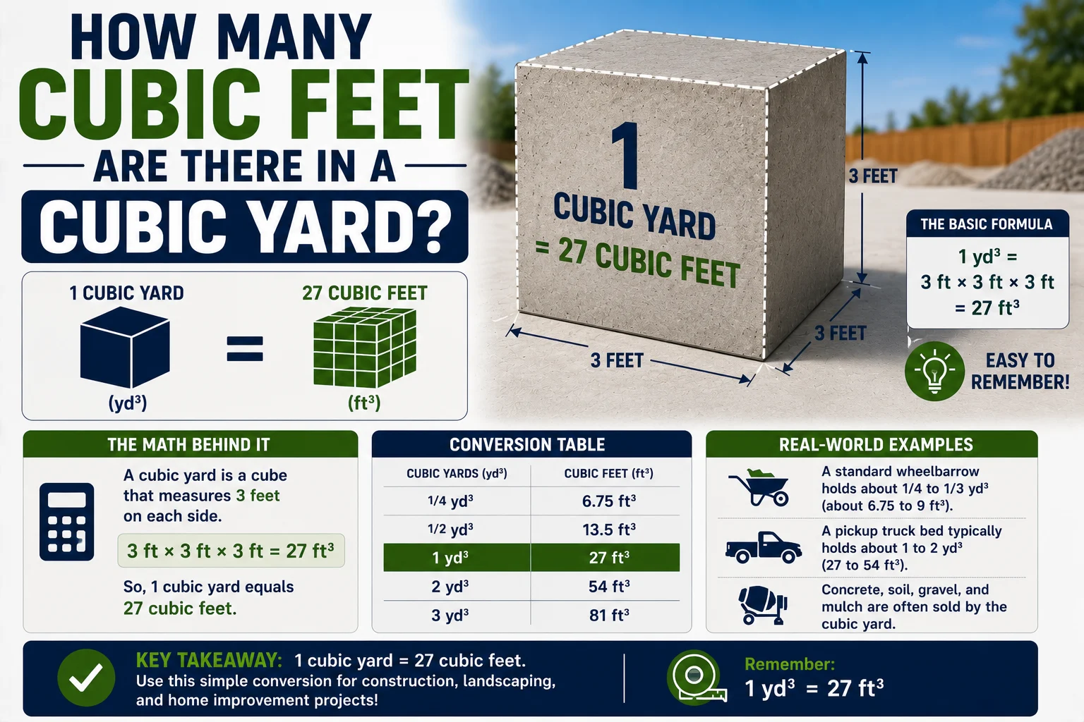how many cubic feet are there in a cubic yard