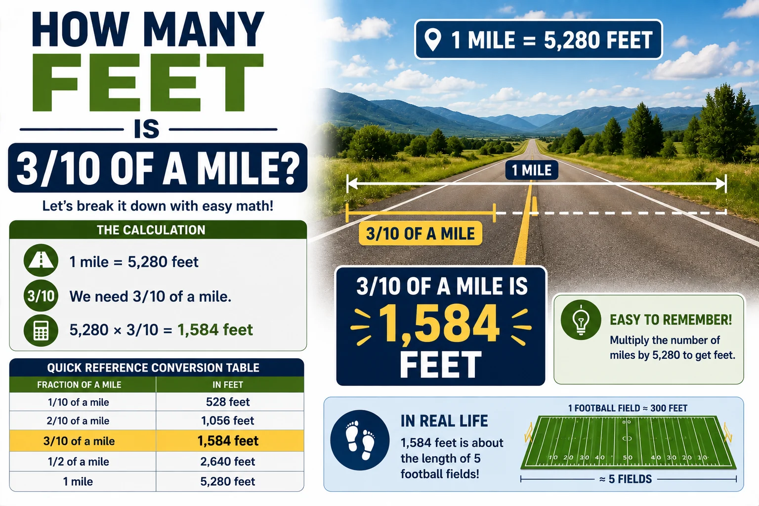 how many feet is 3/10 of a mile