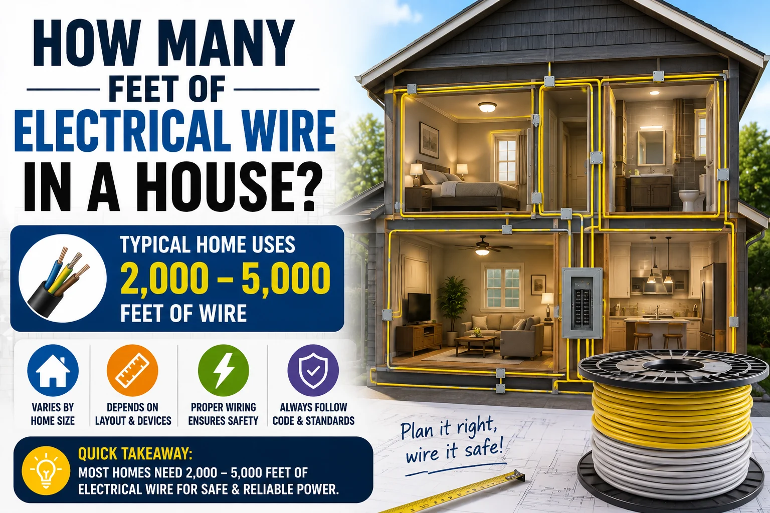 how many feet of electrical wire in a house