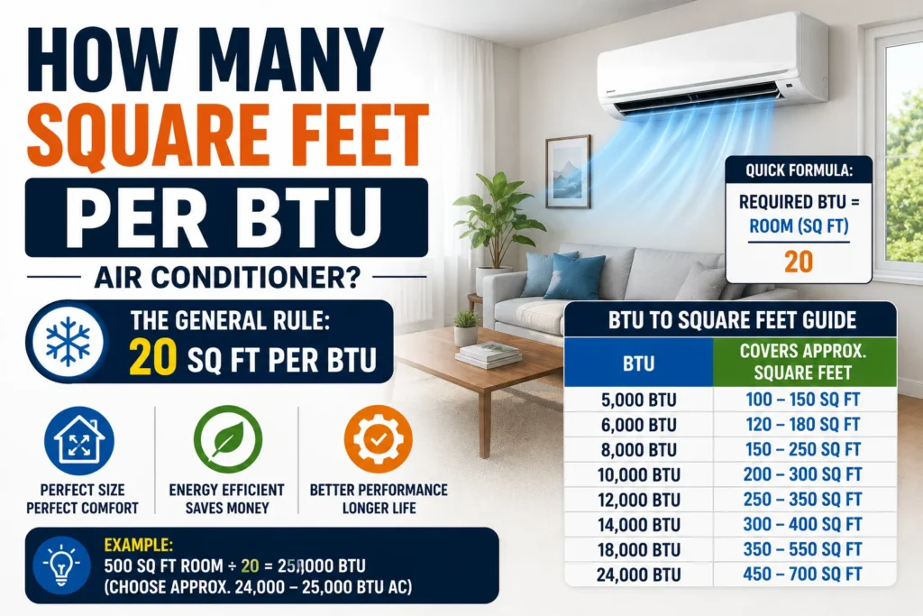 how many square feet per btu air conditioner